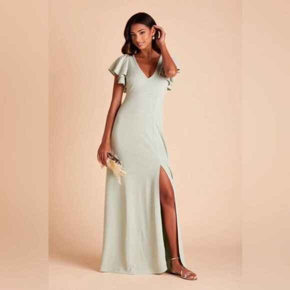 Birdy Grey Hannah Flutter Sleeve Sage Bridesmaid Maxi Dress NWT - Picture 3 of 3
